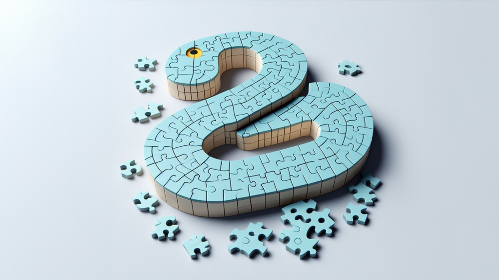 Image shows python logo as a 3d puzzle made up of different modules